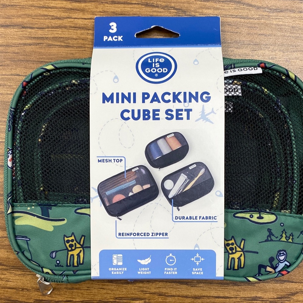 Life Is Good Green Printed Mini Packing Cube Set (3 Pack)